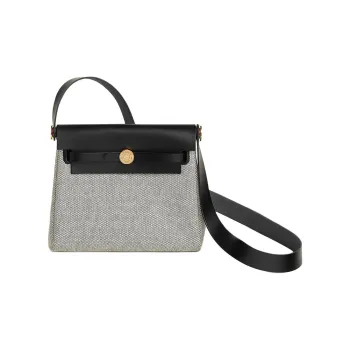 HERMES Canvas With Leather Crossbody Bag Shoulder Bag Mini Women's Black & Gray