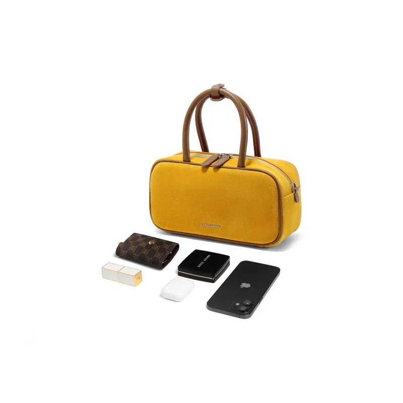 BELLE Cow Leather Boston Bag, Handbag, Crossbody Bag Small Size Women's Multicolor-3
