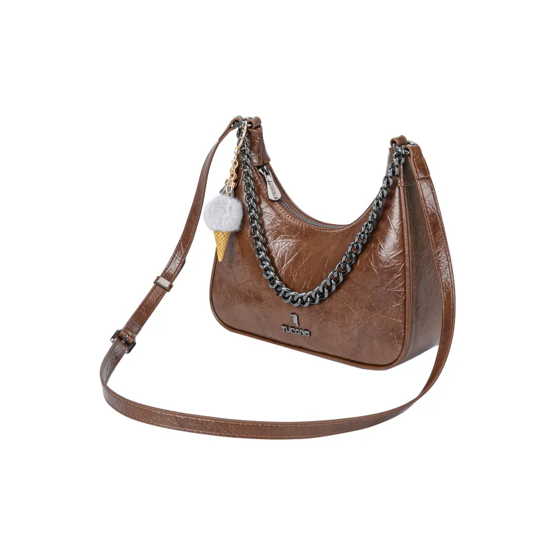 TUCANO Cow Leather One Shoulder Shoulder Bag Handbag Crossbody Bag Regular Women's Brown/Black-3