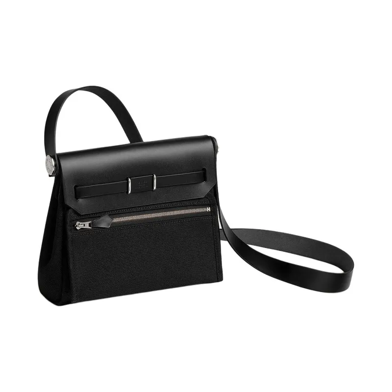 HERMES Canvas With Leather Crossbody Bag Shoulder Bag Mini Women's Black-2