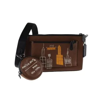 COACH Jean Michel Basquiat Collaboration Holden Leather Shoulder Bag, Crossbody Bag Men's Brown