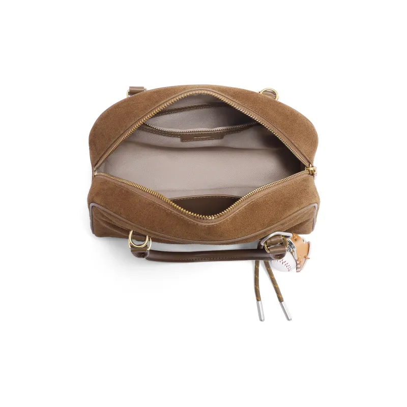 BELLE Cow Leather Boston Bag Handbag Medium Size Women's Brown-2