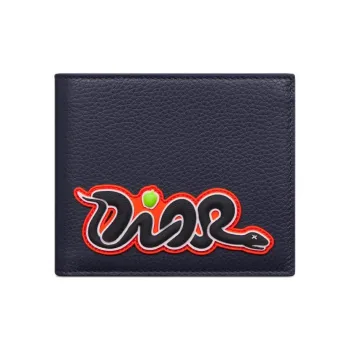 DIOR KAWS Collaboration Cow Leather Wallet Unisex Blue