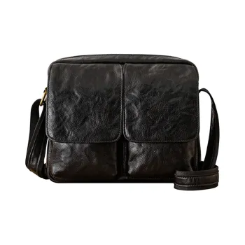 Back Step Cow Leather Messenger Bag Shoulder Bag Medium Size Men's Black/Coffee