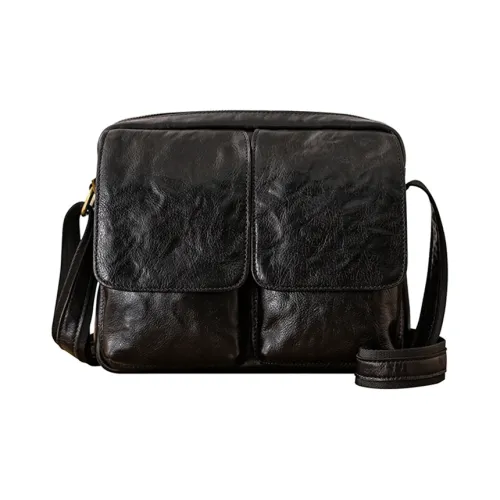 Back Step Cow Leather Messenger Bag Shoulder Bag Medium Size Men's Black/Coffee