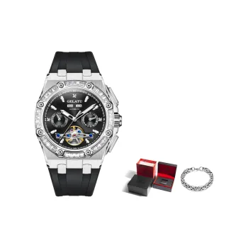 GELATU Mechanical Movement Silicone Strap Watch Men's Watches Black Dial