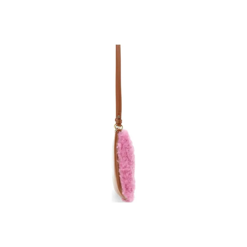 MARNI Shearling Combined With Calfskin Portable One Shoulder Crossbody Clutches Women's Pink-1