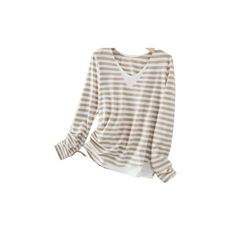 IHIMI T Shirt Women's Brown Coffee & White-1