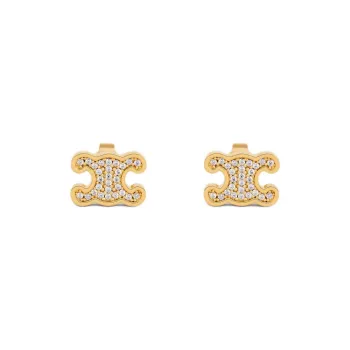 CELINE Triomphe Rhinestone Studs In Strass And Brass With Gold Finish