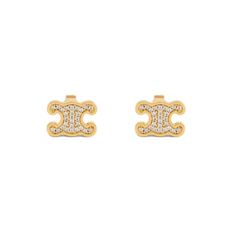 CELINE Triomphe Rhinestone Studs In Strass And Brass With Gold Finish-0