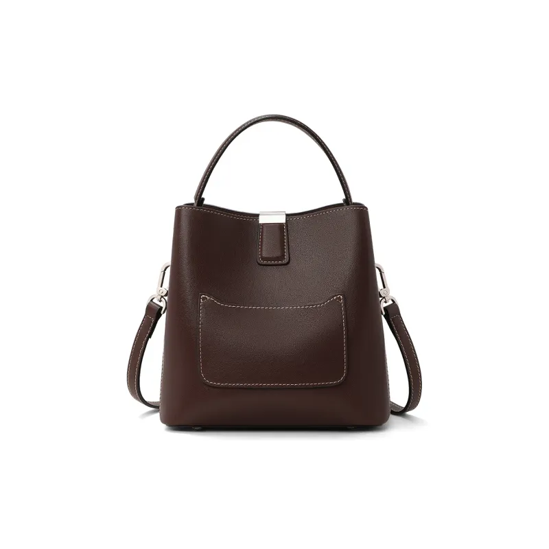 MILLIE'S Cow Leather Shoulder Bag, Crossbody Bag, Handbag, Bucket Bag Regular Women's Coffee-3