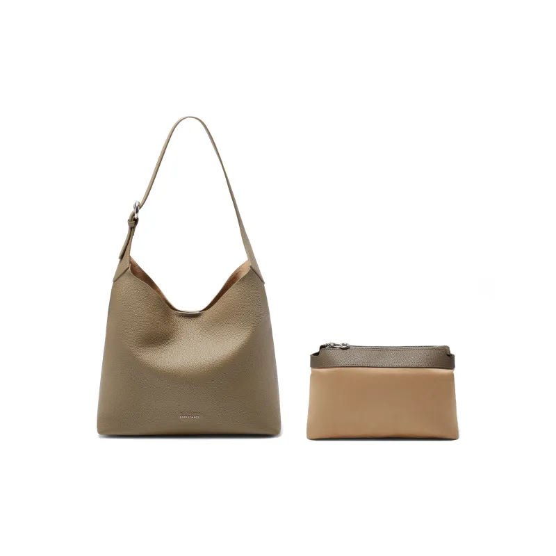 BELLE Cow Leather Bucket Bag, Shoulder Bag Tubas Women's Gray-3