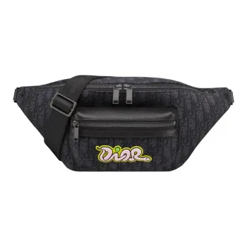 DIOR KAWS Collaboration Rider 2.0 Fabric Fanny Pack Men's Black