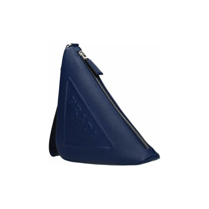 PRADA Triangle Leather Triangle Bag Clutch Small Size Men's Blue-1