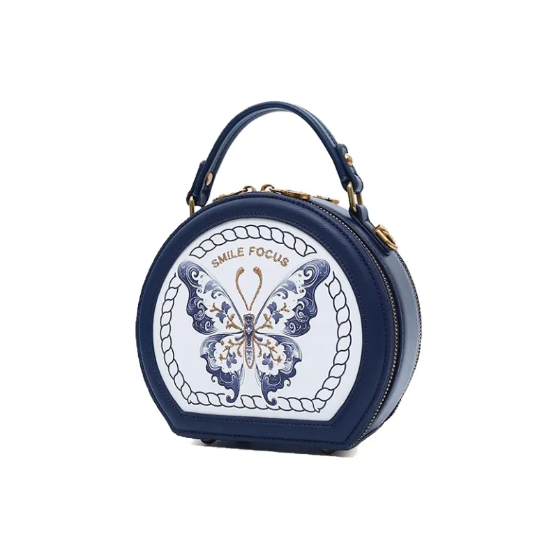 BUHOWE Polyurethane Small Round Bag Handbag Women's Blue-1