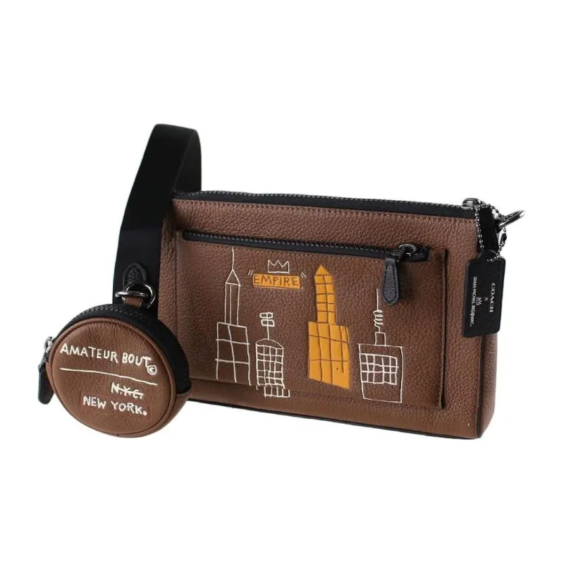 COACH Jean Michel Basquiat Collaboration Holden Leather Shoulder Bag, Crossbody Bag Men's Brown-1