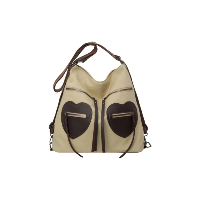 CORE BIRD Fabric Shoulder Bag Women's Ecru/Black/Khaki-12