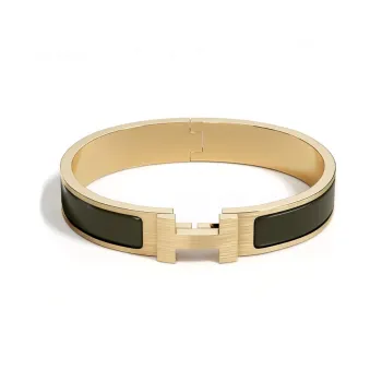 HERMES Metal, Drawn Gold Bangles Men's Dark Green