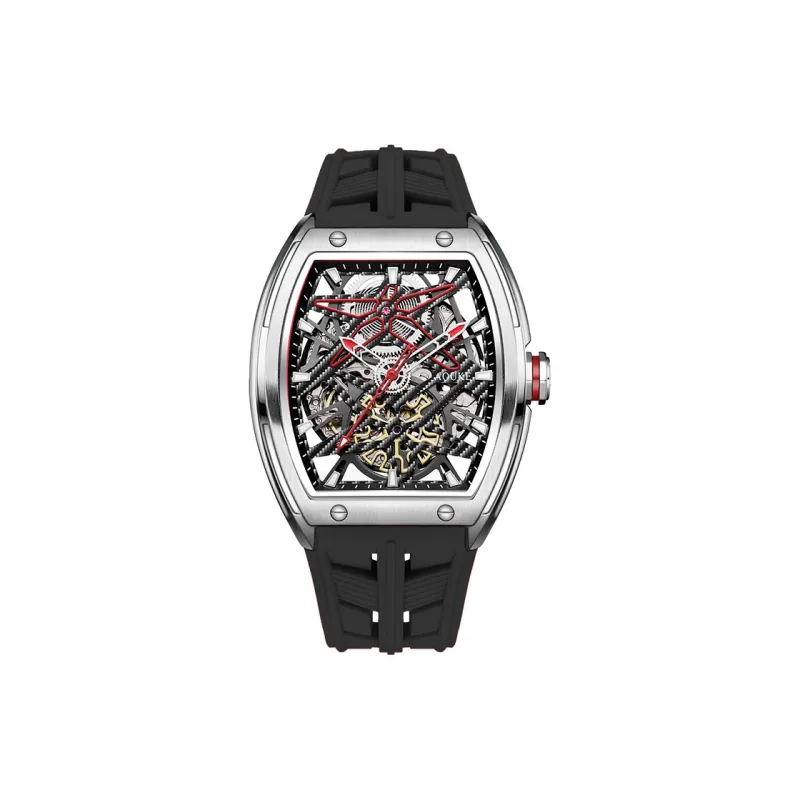 AOUKE Mechanical Movement Silicone Strap Watch Men's Watches Cut-Out Dial-28