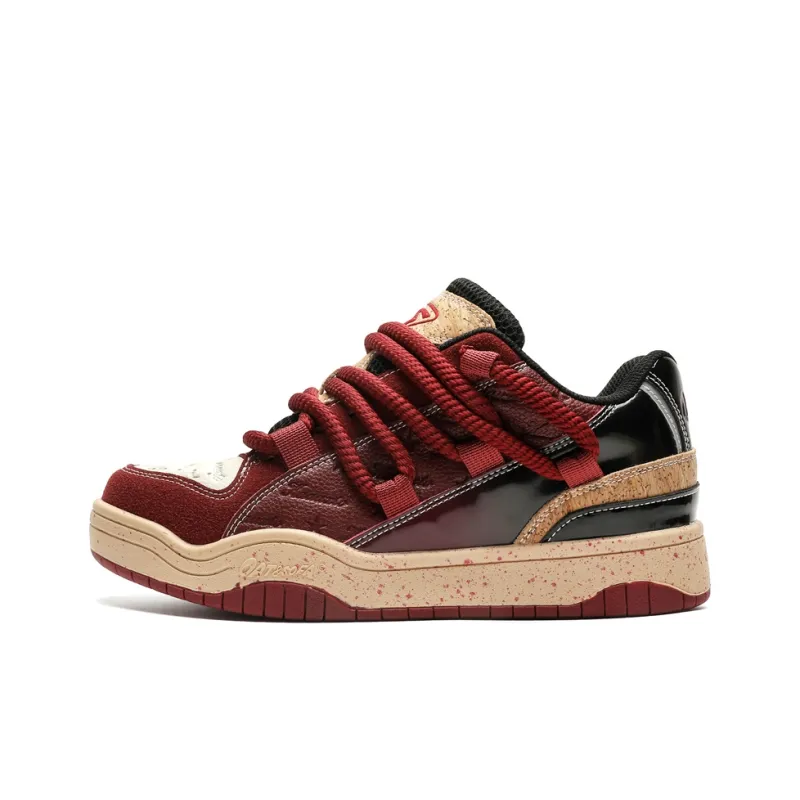 GNVA Wear-Resistant Low-Top Skateboard Shoes Unisex Burgundy-0