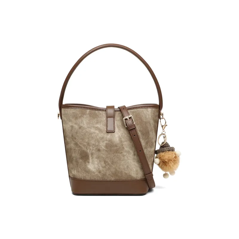 COMELY Synthetic Leather Bucket Shoulder Bag Crossbody Bag Handbag Women's Coffee-2