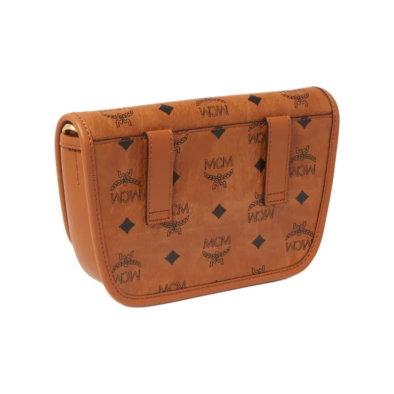 MCM Aren Visetos Canvas Messenger Bag, Crossbody Bag, Shoulder Bag Mini Women's Cognac Brandy-1