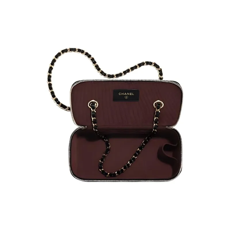CHANEL Lambskin Box Bag, Chain Bag, Shoulder Bag Women's Black-3