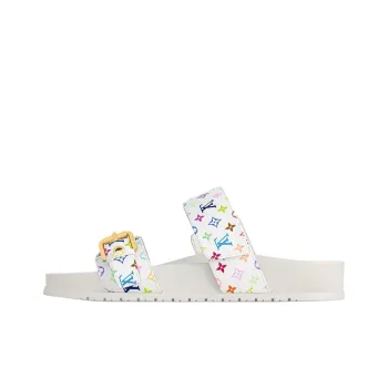LOUIS VUITTON Bom Dia Flat Comfort Mule Takashi Murakami White Women's