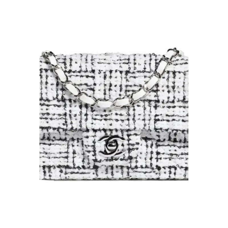 CHANEL Tweed Crossbody Bag, Shoulder Bag Mini Women's Black White-3
