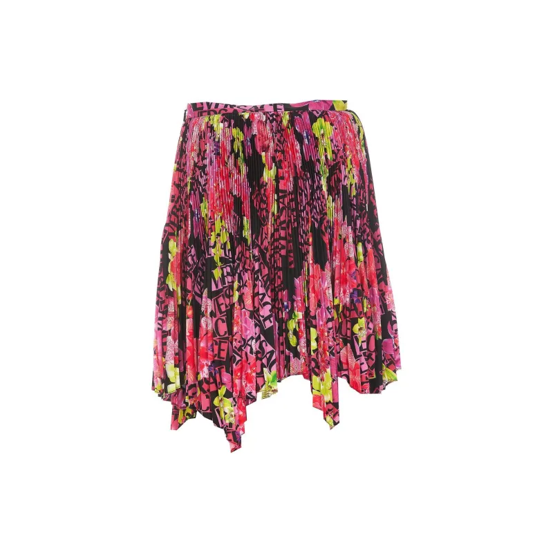 VERSACE Floral Printed Asymmetric Pleated Skirt-1