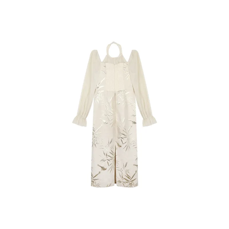 ANNIBUHUO Long Sleeved Dresses Women's Apricot-1