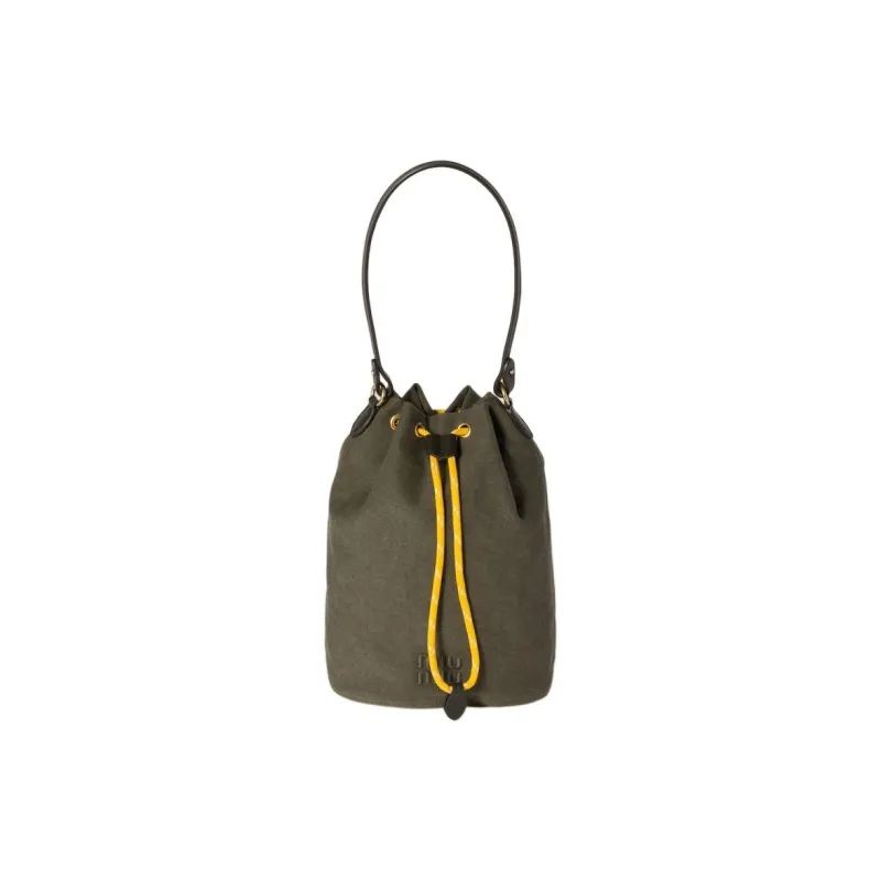 MIU MIU Cotton Bucket Bag Handbag Women's Olive Green-0