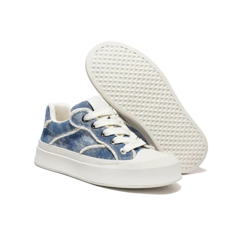 MOREMORENOISE Height Increasing Slip-Resistant Low-Top Skateboard Shoes Unisex White Sky Blue-5