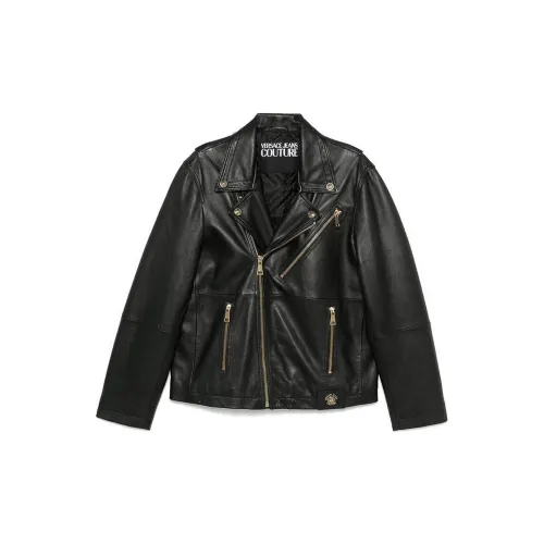 VERSACE JEANS COUTURE Leather Jacket Men's Black