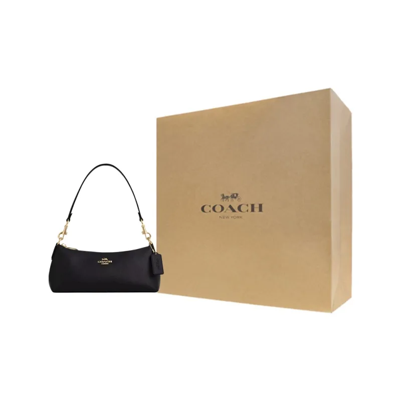 COACH Charlotte Cross Stitch Leather Shoulder Bag Portable Crossbody Bag Shoulder Bag Medium Size Women's Black-8