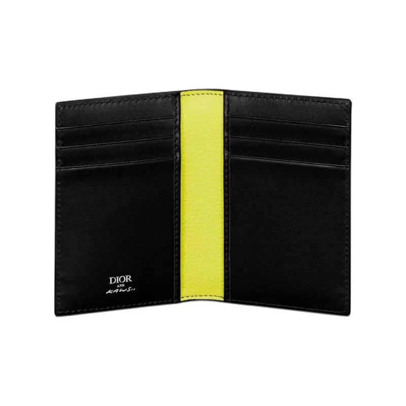 DIOR KAWS Collaboration Cow Leather Card Holder Men's Black-3