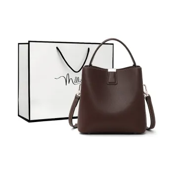 MILLIE'S Cow Leather Shoulder Bag, Crossbody Bag, Handbag, Bucket Bag Regular Women's Coffee