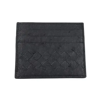 Bottega Veneta Intrecciato Ostrich Leather Card Holder Men's Black