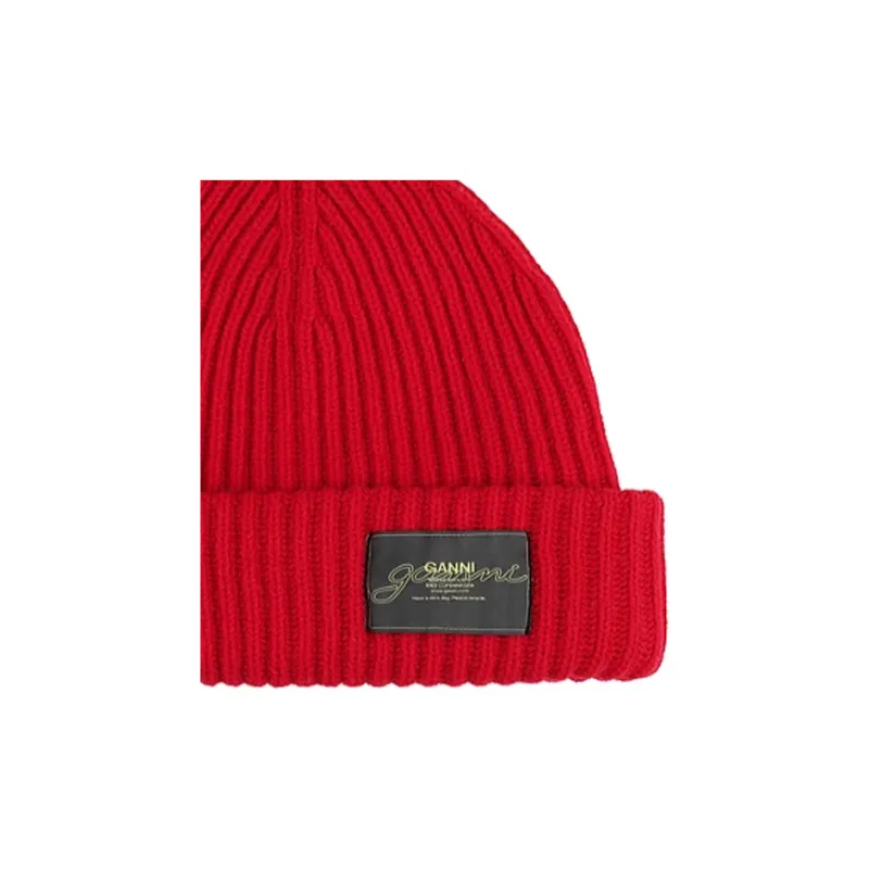GANNI Sheep Wool Beanies Women's Red-2