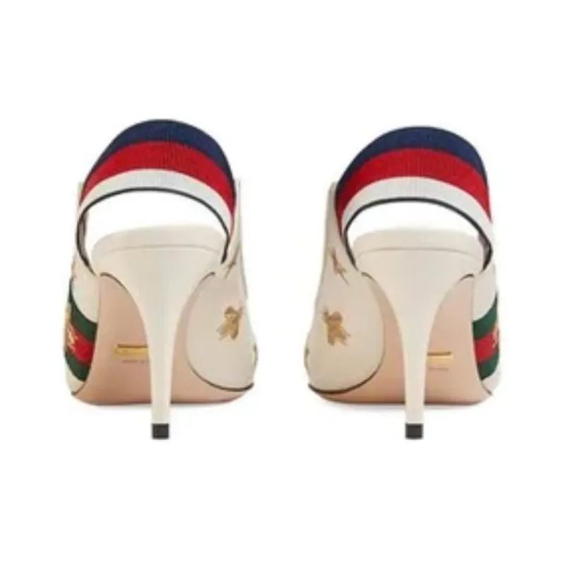 GUCCI Web Bee Slim Heel High Heels Women's White-3