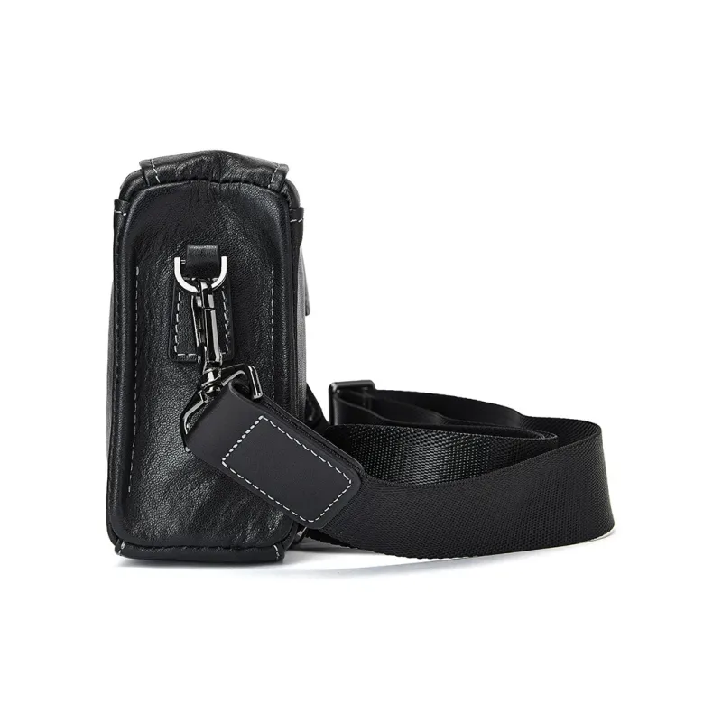 ROBERTA DI CAMERINO Cow Leather Shoulder Bag, Crossbody Bag Regular Men's Black-3