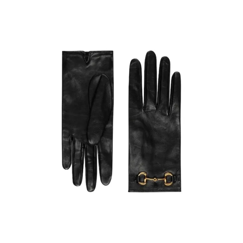 GUCCI Leather Gloves Women's Black-0