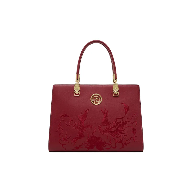 Geshiman Cow Leather Handbag Regular Women's Elegant White/Royal Blue/Palace Red/Apricot Color Blocking-8