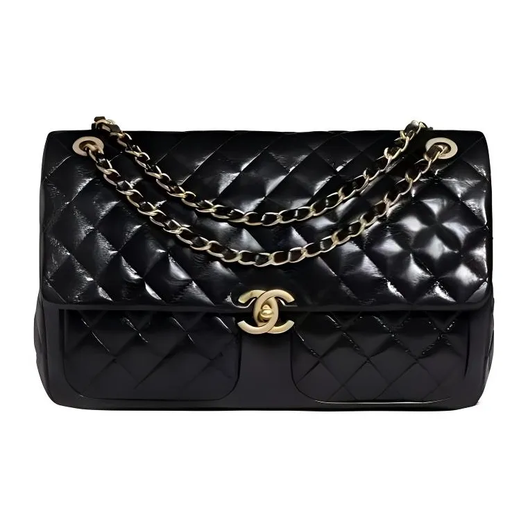CHANEL Bright Lambskin Handbag, Shoulder Bag, Crossbody Bag Medium Size Women's Black-0