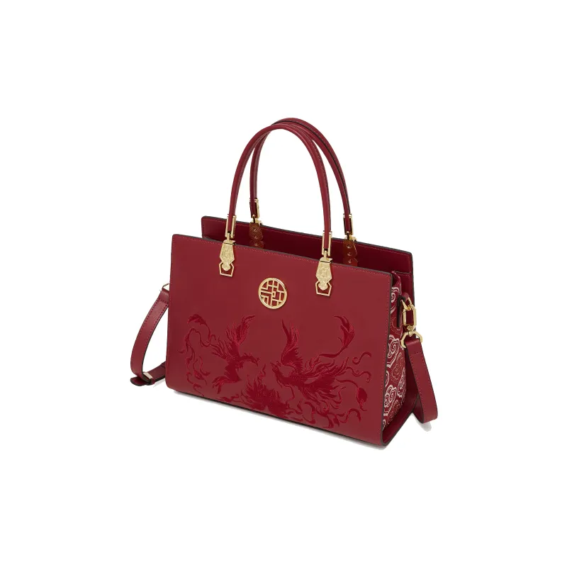 Geshiman Cow Leather Handbag Regular Women's Elegant White/Royal Blue/Palace Red/Apricot Color Blocking-11