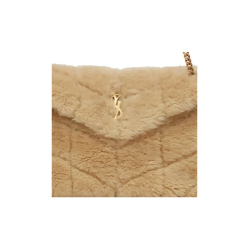 SAINT LAURENT Wool Bonded Leather Cloud Bag Pillow Bag Shoulder Bag Crossbody Bag Small Size Women's Beige-6