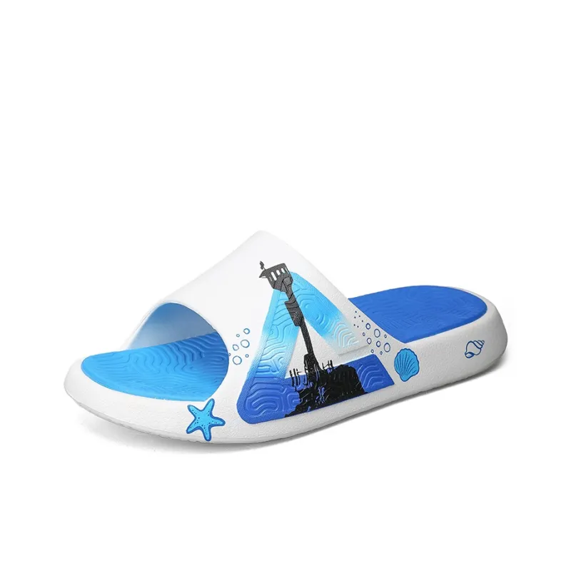 PEAK Tai Ji1.0 Cushioned Slip-Resistant Abrasion-Resistant Slide Slippers Men's Ivory Colorful Blue-2