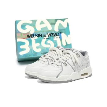 WELKIN&WZWJ Gift Box Set Slip-Resistant Low-Top Skateboard Shoes Unisex White Gray