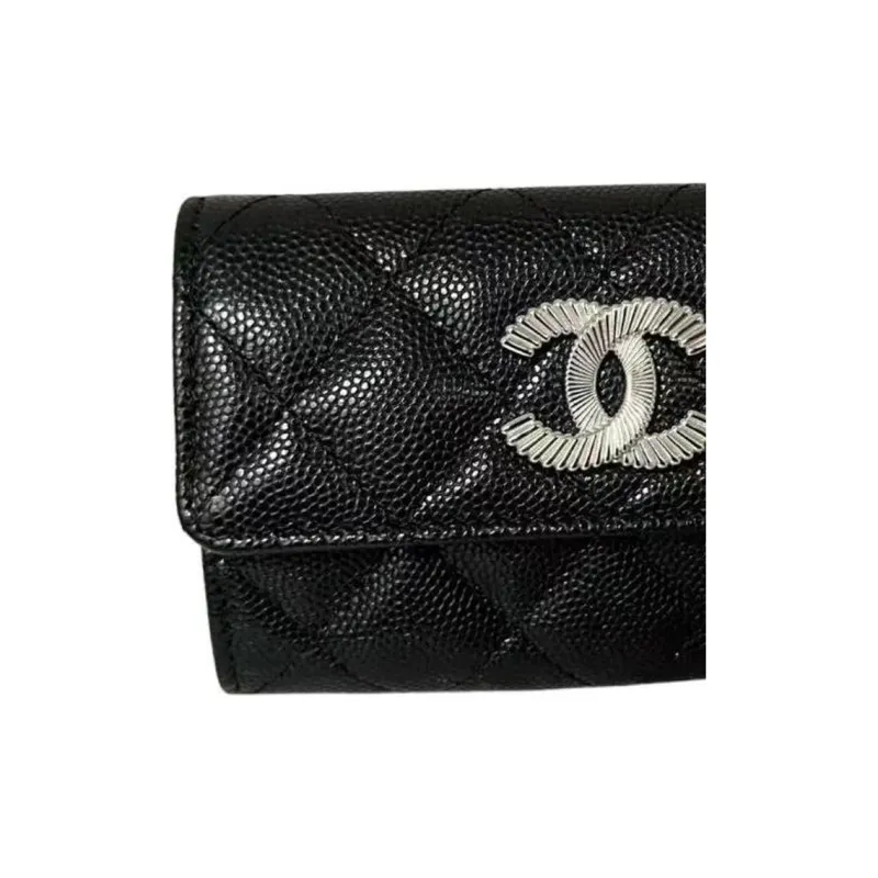 CHANEL Caviar Leather Wallet Women's Black-2