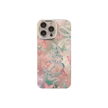 QIZHENG TPU Material Destiny Snake Pink Butterfly Phone Case Compatible With Apple 16 Pro Max/15/14/13/12/11